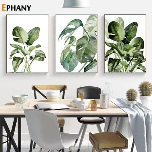 Watercolor Tropical Plant Minimalist Art Canvas Poster Print Painting Botainical Green Leave Wall Picture Modern Home Decor