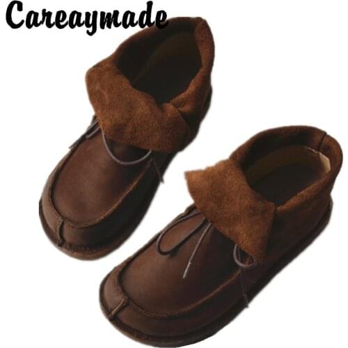 Careaymade-New Genuine leather soft sole short boots Martin boots original hand-made single barefoot high top womens shoes