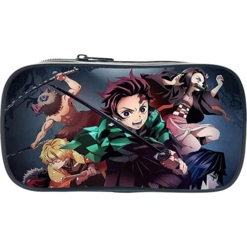 Anime Demon Slayer Pencil Case Kimetsu No Yaiba Zipper Pouch Cosmetic Bag Boys Girls Students School Supplies Makeup Bag Gift