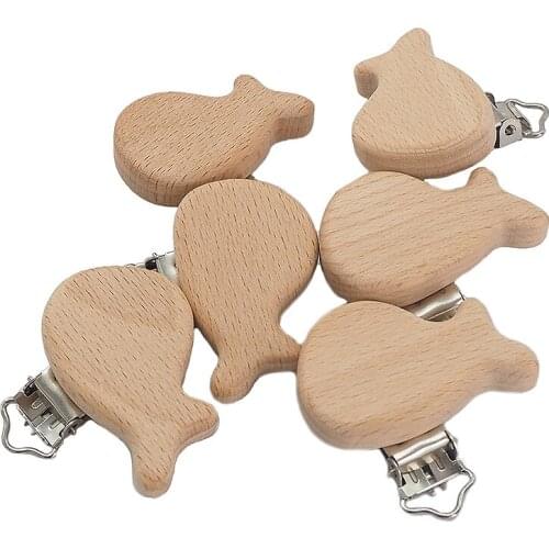Chenkai 5PCS Wooden Whale Pacifier Clips DIY Organic Eco-friendly Nature Baby Pacifier Rattle Teething Grasping Sensory Toy