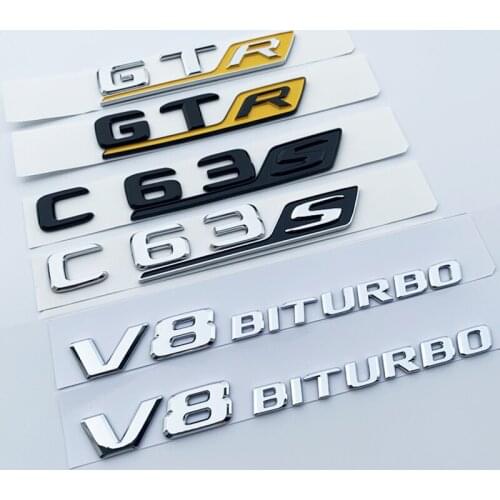 Emblem Car Styling Trunk Sticker for Mercedes Benz AMG GTR C63S E63S GLC63S GLE63S Long R S Badge Letter Emblem Black Red Silver