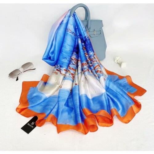 European and American fashion chain satin silk square silk scarves for ladies Retro style and versatile silk scarf