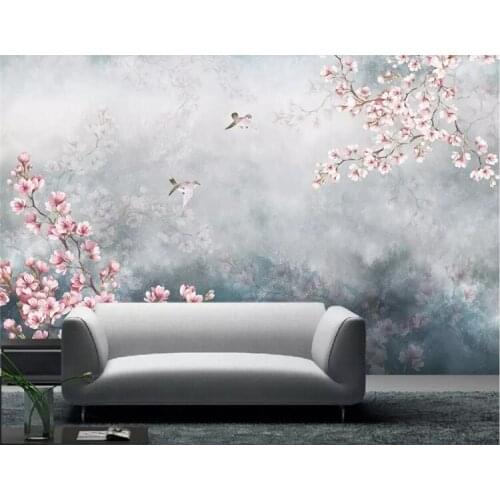 Custom photo wallpaper mural hand painted peach plum blossom wall papers home decor wallpapers for living room