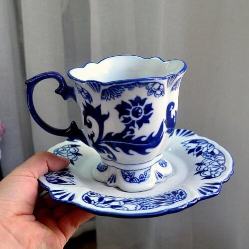 Jingdezhen Ceramic Ware European Milk Cup Tea Blue And White Porcelain Coffee Cup And Dish