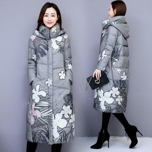 Classic coat New Fashion printing Down cotton clothing elegant womens coat Leisure long Winter warm hooded Cotton coats 4749