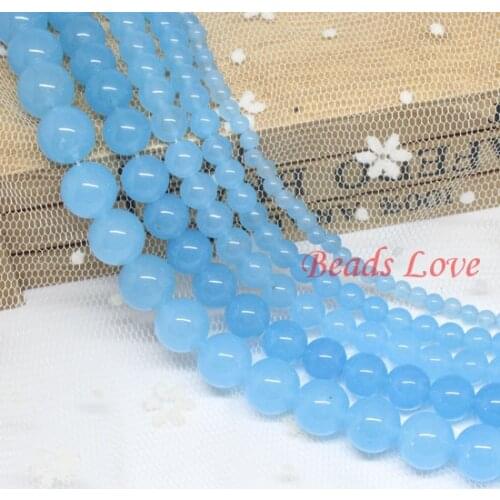 Light Blue Stone Round Loose Beads AAA+ Natural Stone Beads For Jewelry Making 15.5"/strand Pick Size 4,6,8,10,12mm(F00022)