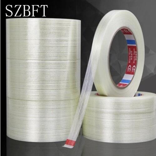 SZBFT 1pcs 5-15mm*50M Strong glass fiber tape transparent striped single side adhesive tape free shipping