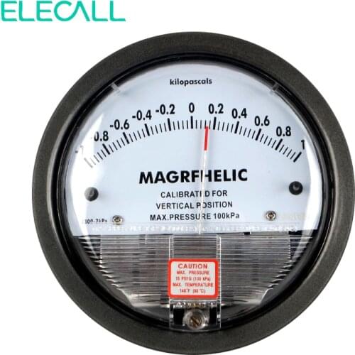 ELECALL TE2000 -1~1KPA Differential Pressure Gauge 4- 3/4" dia. X 2-3/16" Round Type Pointer Instrument Micromanometer