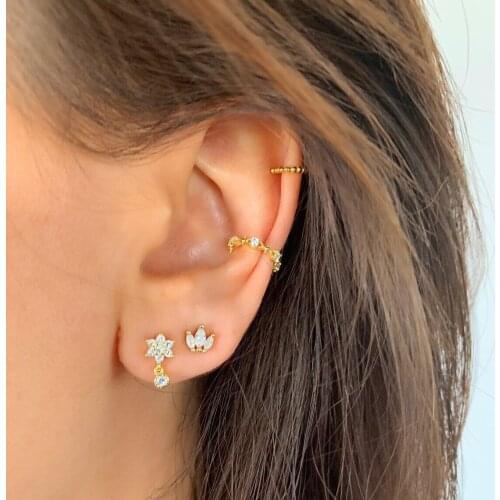 Minimal green blue red purple colorful rainbow cz flower dangle earring for women 925 sterling silver delicate rainbow jewelry