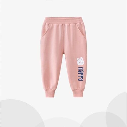 Fashion Girls Casual Trousers Autumn New All-Match Cute Cartoon Animal Pure Cotton Sweatpants 2-7 Years Old