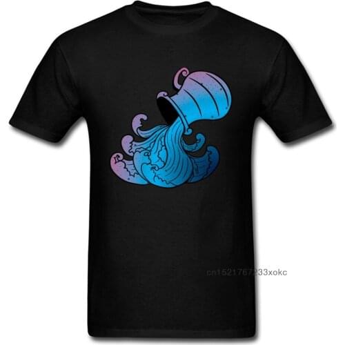 Mens T-shirts Black Tee-Shirt Aquarius Unique Tshirt Short Sleeve Tops T Shirt April FOOL DAY O-Neck Pure Cotton Clothes