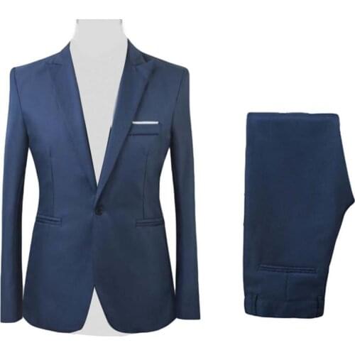 2Pcs/Set Men Suits Formal Business Party Solid Color Long Sleeve Button Closure Blazer Suit Pants Two-pieces Suits costume homme