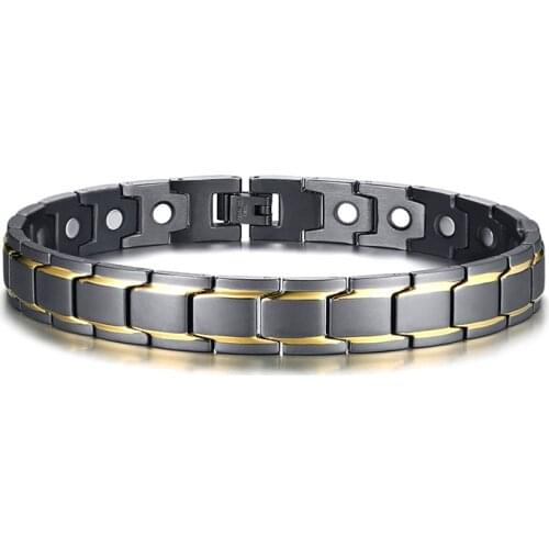Mens Health Magnetic Anklet Stylish Black and Gold Tone Stainless Steel Bio Energy Power Anklets for Man Male Boy