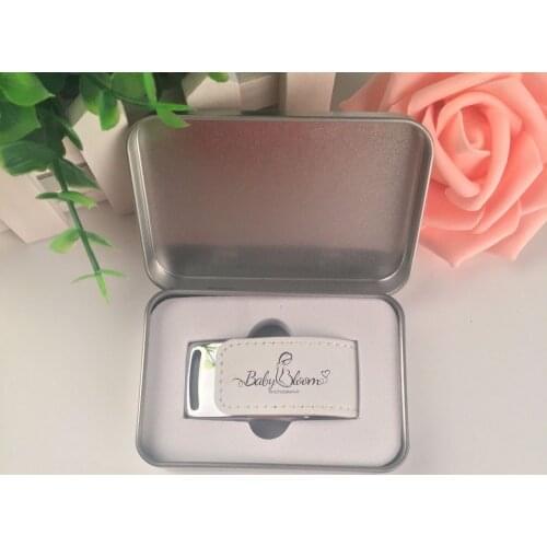 New Customized Logo White Leather USB 3.0 Flash Drive Wedding Gift with Metal Box Packings