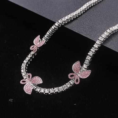 5.5MM Women Jewelry Butterfly Pendant Necklace Female Rhinestone Shining Statement Crystal Charm Choker Necklace for Woman Gift