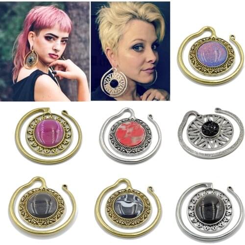 PAIR Solid Brass Aether Ornate Puj Ju Hoops with Labradorite High Quality Ear Weights Hoop Earring Ear Gauge Expander Jewelry