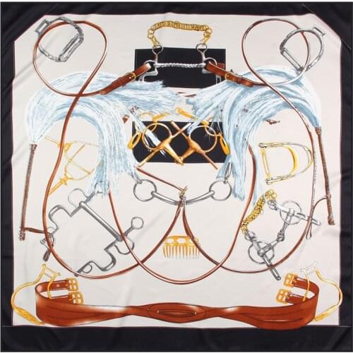 POBING Manual Hand Rolled Twill Silk Scarf Women Horsewhip Print Square Scarves Echarpes Foulards Femme Wrap Bandana Hijab 90CM