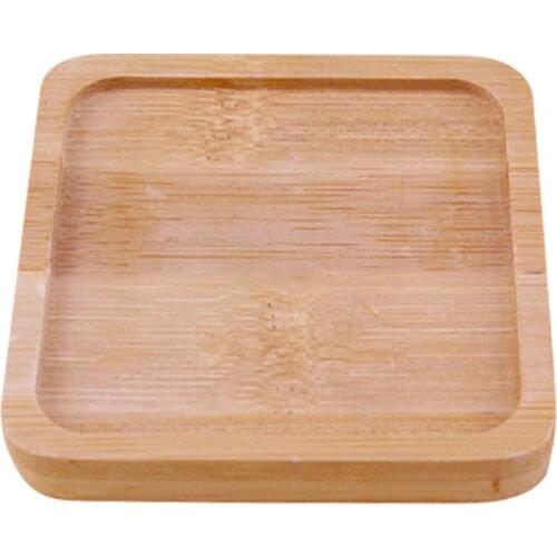 Cup Mat Plant Saucer Squar-e Tray Planter Pot 2pcs Durable Office Square Light Weight Bamboo Table Decoration Coaster