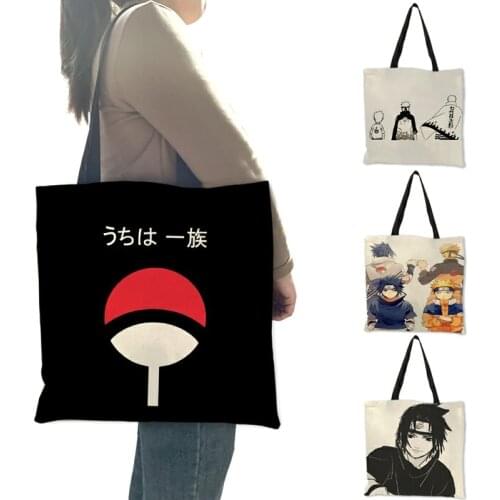 Casual Tote Handbag Japanese Anime Naruto Sasuke Kakashi Print Bags Women Handbag Reusable Shopping Shoulder Bags B06125