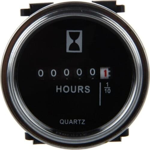 Hour Meter 6 to 80 Volts DC - Round Silvery Trim Ring