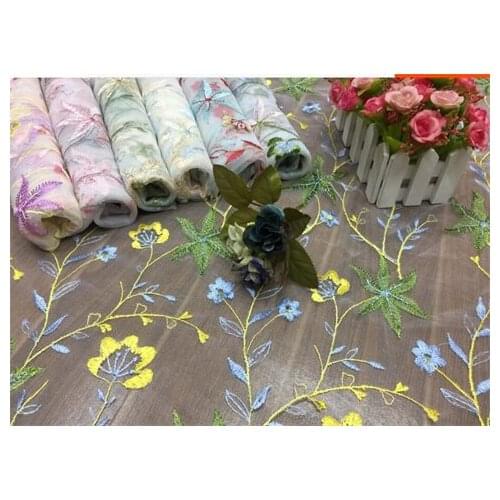 Six leaf plum branch embroidered mesh fabric childrens embroidered fabric lace Wedding Lace Fabric