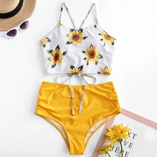Sexy High Waist Bikini 2021 Push Up Swimsuit Women 2 Pieces Set Bathing Suits Woman Swimming Suit For Women Sunflower Print