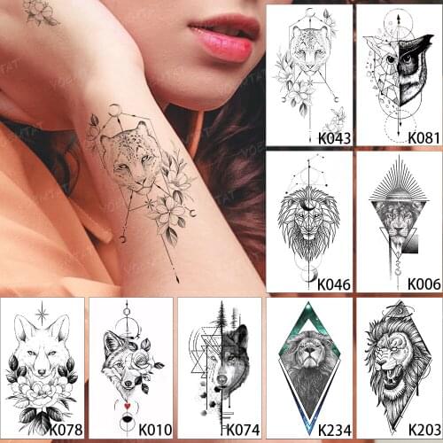 9pcs/lot Waterproof Temporary Tattoo Sticker Leopard Lion Wolf Animal Flash Tatoo Woman Kids Child Wrist Body Art Fake Tatto Men