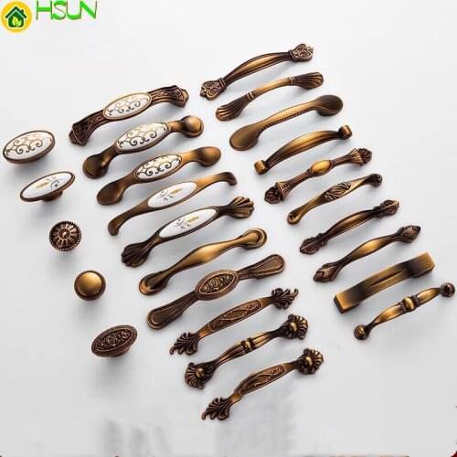 Yellow Noble Bronze Antique Drawer Pulls Door Handles Vintage Kitchen Cabinet Handles and Knobs Retro Furniture Handles