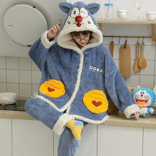 Coral Velvet Pajamas for Women Thickened Plus Flannel Sleepwear Autumn and Winter Cute Home Service Suits Nightwear Pijama