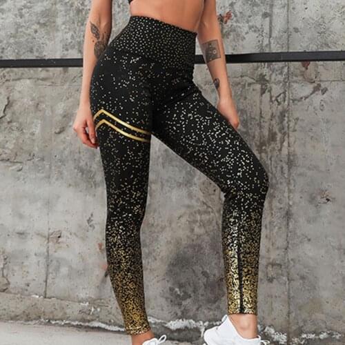 Gold Stamp Print Women Leggings Elastic High Waist Skinny Seamless Leggings for Women Fitness Yoga Pants Leggings pantalones