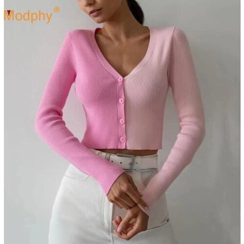 Women Knitted Cardigans Sweater Fashion Autumn Long Sleeve Color contrast Coat Casual Button Thick V Neck Female Tops 2021