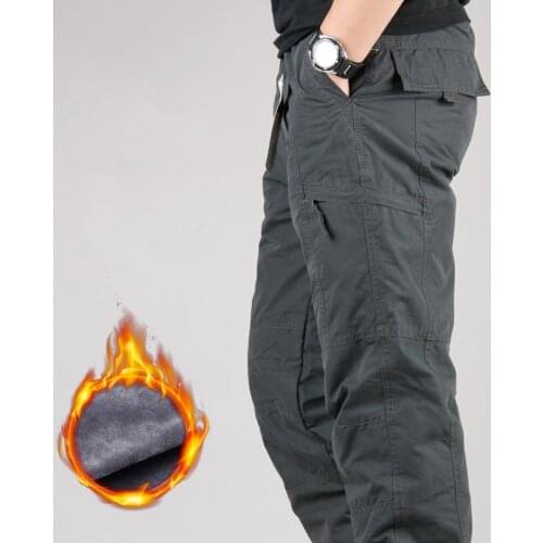 Mens Winter Cargo Pants Thick Fleece Cotton Tactical Pants Casual Military Joggers Baggy Sweatpants Warm Cargo Trousers for Men