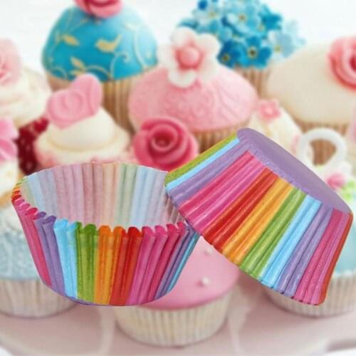 100Pcs Rainbow Cupcake Paper Liners Muffin Cases Cup Cake Topper Baking Tray Kitchen Accessories Pastry Decoration Tools