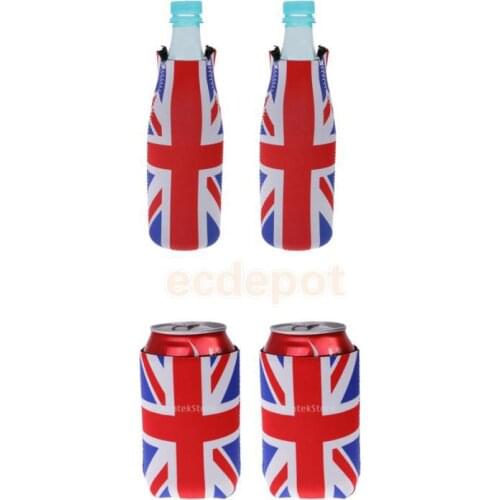 2 Pair Novelty Britain UK Flag Stubby Beer Soda Tin Can Chilling Sleeve Cooler Holder