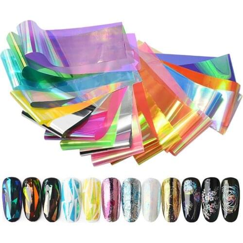 20pieces Holographic Nail Foil Sticker Set 4*20cm Transparent AB Color Transfer Sticker Manicure Nail Art Decals