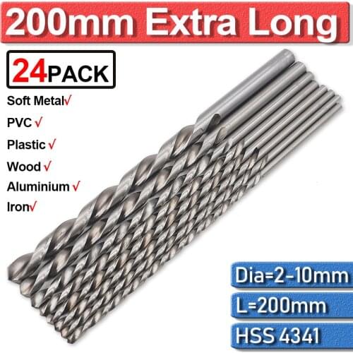 200mm Extra Long Drill bit HSS 4Pc For Metal Drilling High Speed Steel 2/3/4/5/6/7/8/9/10mm Twist Drill Bits Accessories D30