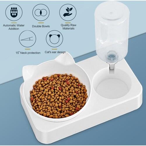 Pet Dog Cat Bowls Pet Automatic Water Dispenser Detachable Dog Glass Feeder Bowls No-Spill Pet Food Water Bowls Double Bowls
