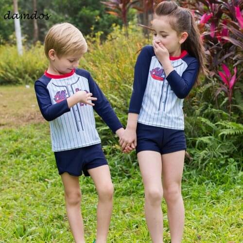 Bikini 2019 Kids Boys Girls Swimsuit Swimwear Cut off Cover-up Children Two Piece Suit Beach Dress Biquini UPF50+ UV Protected