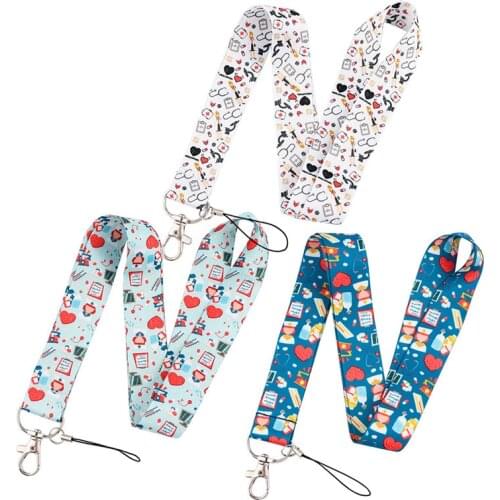Doctor Nurse Keychain Cartoon Cute medical instruments print Lanyard for Keys Phone ID Name Tag DIY Hanging Rope Key Ring Gifts