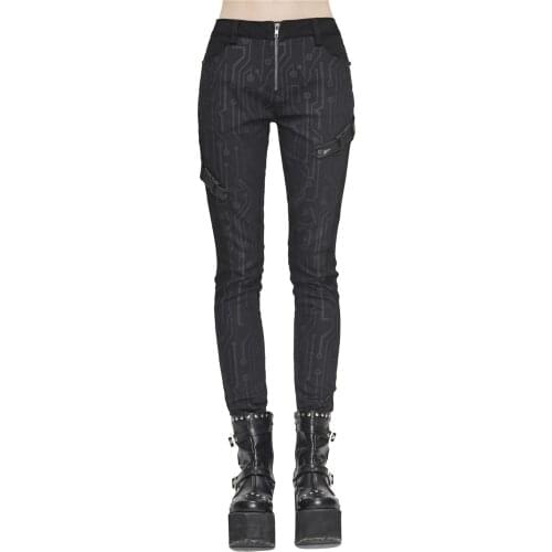 Punk Style Women Pencil Pants Black Long Pants Printed SKinny Trousers Trousers Female Women Clothing