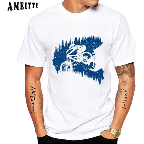 Mountain Bike Design Print T-Shirt Mens Road Bike Bicycle White Print Short Sleeve Tops Hipster Man Tee shirts