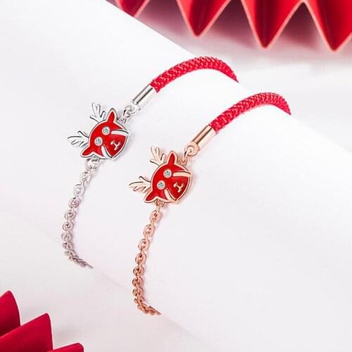 KOFSAC Exquisite Women 925 Sterling Silver Bracelets Jewelry Romantic Deer Red Rope Rose Gold Bracelet Girl Valentines Day Gift