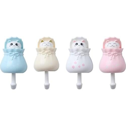 Creative Lucky Bag Hook Strong Viscose Free Punching Cute Cat Entrance Key Sticky Hook Coat Scarf Lovely Hook