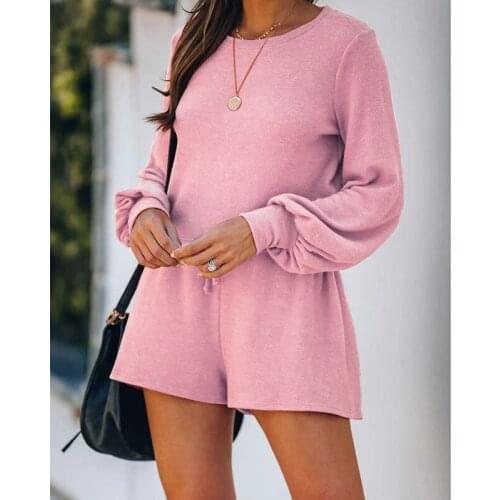 Summer Hot Fashion And Comfortable Ladies Long-Sleeved Shorts Suit Solid Color Casual Pajamas Home Service Two-Piece Suit