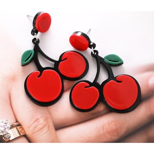 Fashion Red Cherry Earrings Sweet Cute Fruit Earrings Fresh Cherry Ear Jewelry For Woman Girl Students Party Gifts