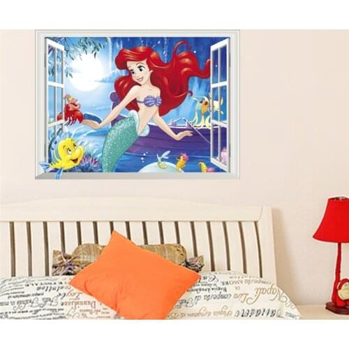 Ariel Mermaid Princess 3d Window Wall Stickers For Home Decoration Diy Kids Room Mural Art Girls Decals Anime Posters