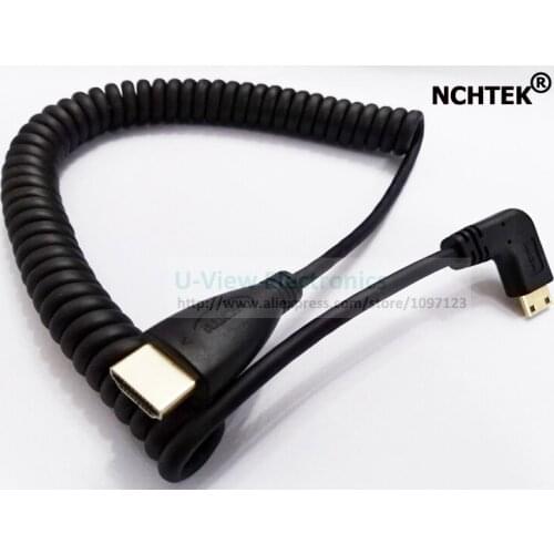 NCHTEK 90 Degree Right Angled Type Mini HDMI Male to HDMI Male Stretch Spring CABLE About 1.2M/Free DHL Shipping/100PCS