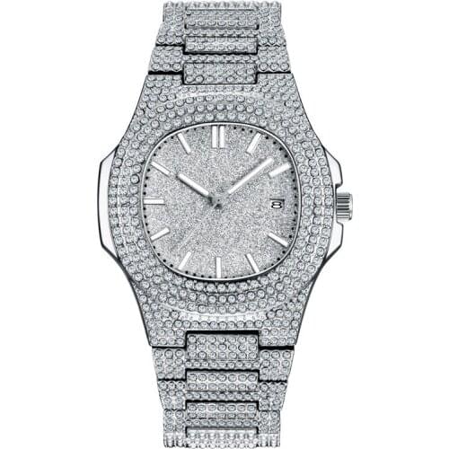 New Fashion Iced Out Diamond Watch Men Hip-hop Rhinestone Quartz Wristwatch Calendar Male Clocks Relogio Masculino Drop Shipping