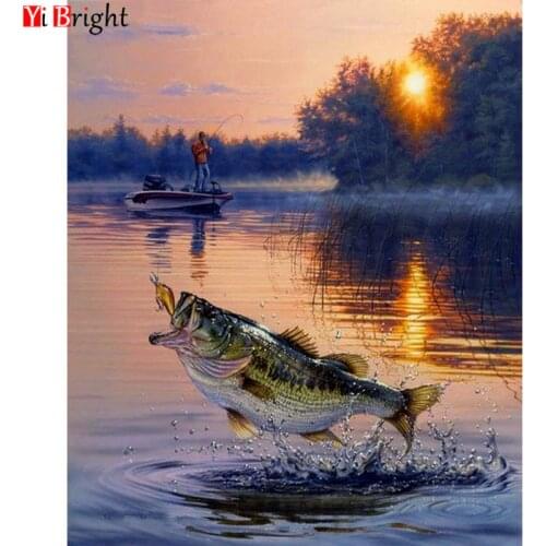 New diamond embroidery fisherman and fish 3D diy diamond painting cross stitch rhinestone kits square Mosaic home decor XY1