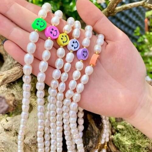 5Pcs Natural fresh water pearl necklace colorful happy face necklace 2021 New Style pearl smile necklace for women